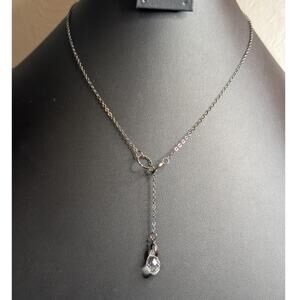 Gun Metal Lariat Briolette Cut Faceted Teardrop Crystal Chain Necklace